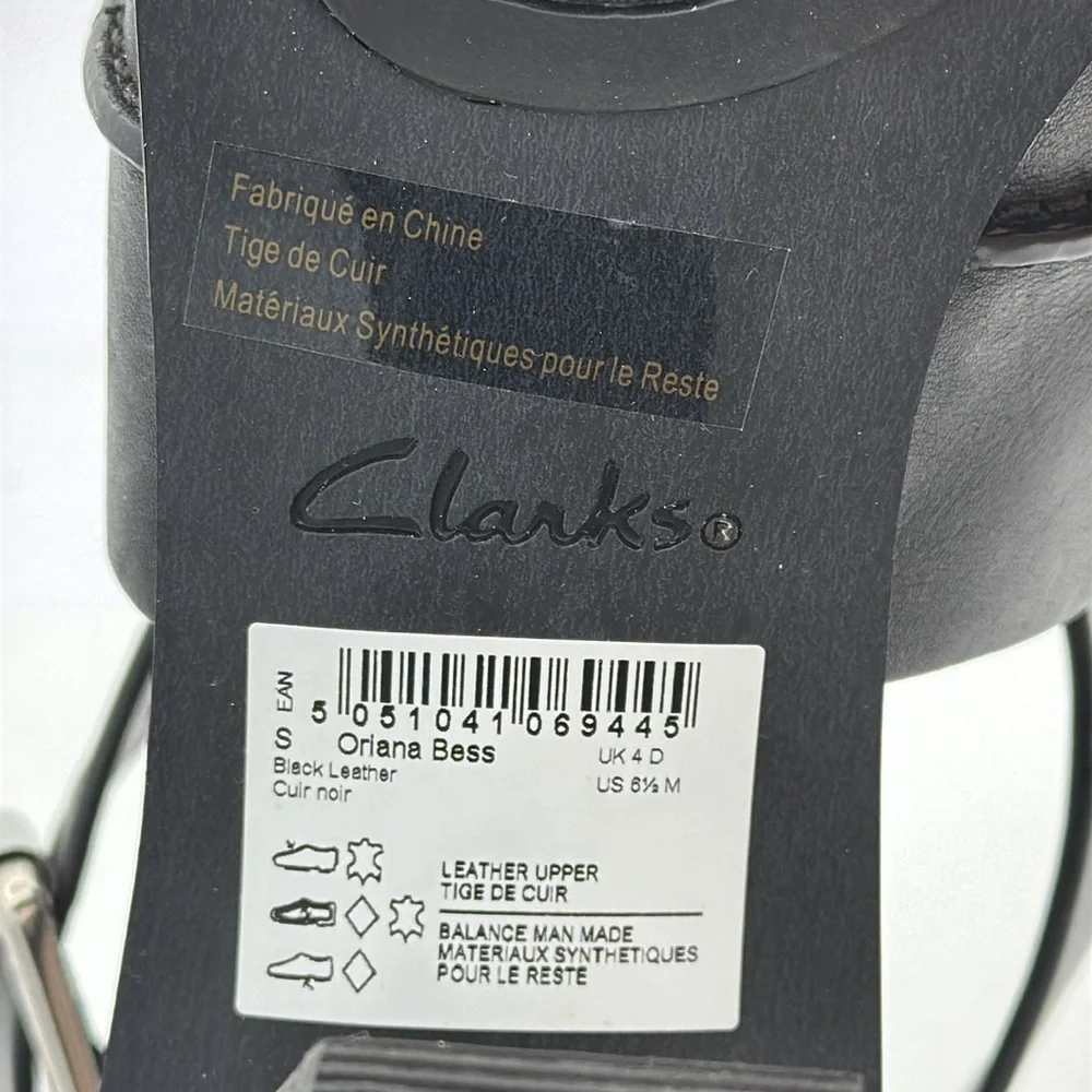 Clarks - women’s Oriana Bess heeled sandals black genuine leather shoes size 6.5